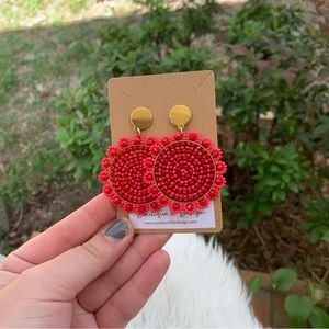 Hot Pink Round Beaded Earrings